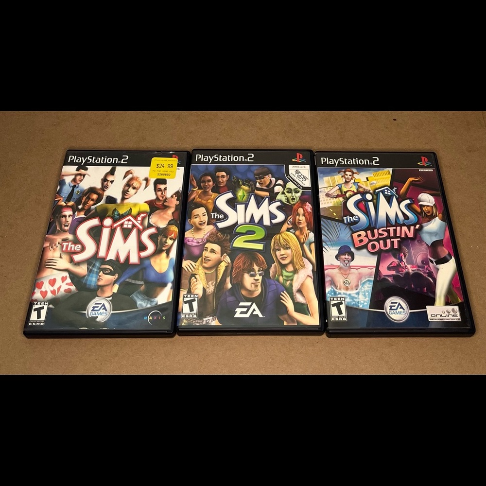 Playstation 2 Lot of 3- The Sims, The Sims 2, The Sims Bustin’ Out- w/ Manual